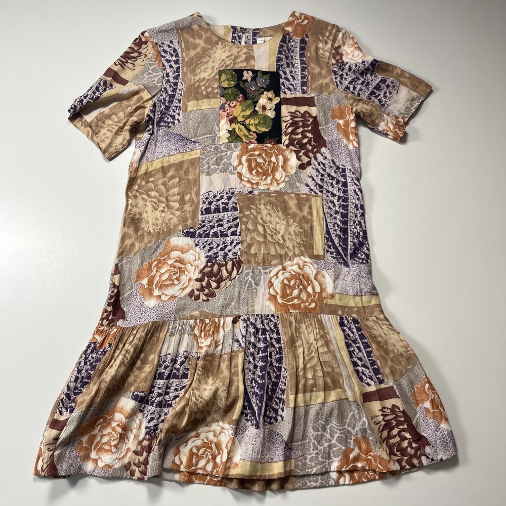Vintage Lisa Maru Honolulu Dress Size S Boho Floral Patchwork Style Short Sleeve